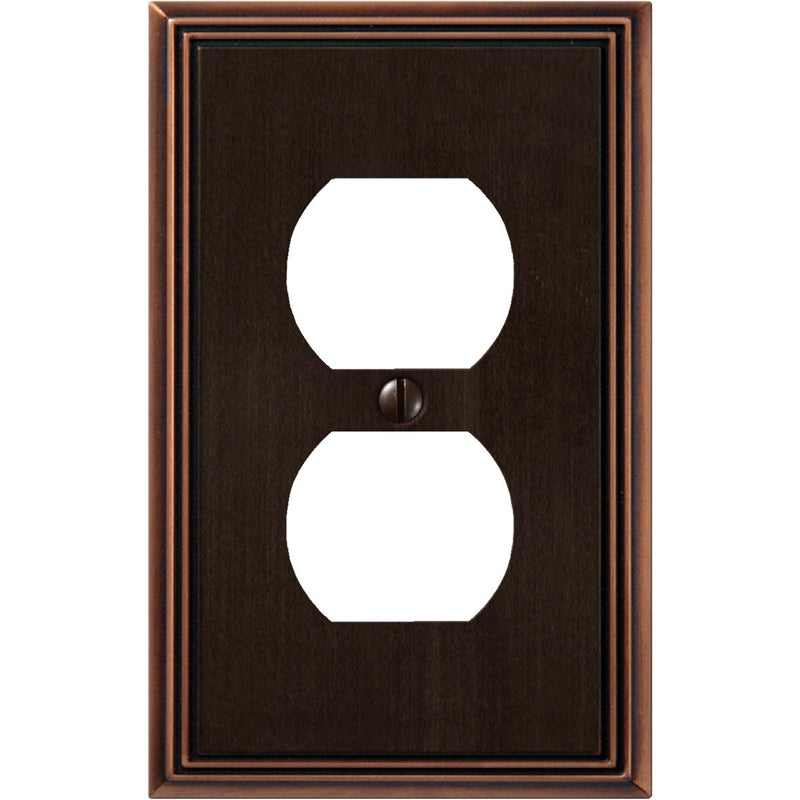 Amerelle Metro Line 1-Gang Cast Metal Outlet Wall Plate, Aged Bronze