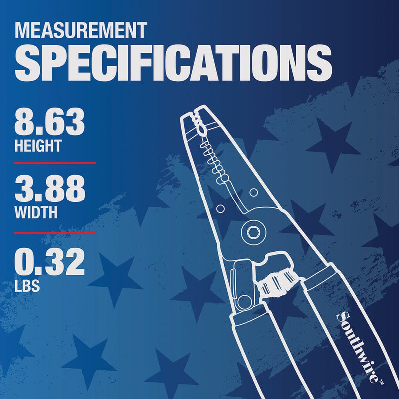 Southwire Wounded Warrior Project 8-1/2 In. 10 AWG to 20 AWG Solid/12 to 22 AWG Stranded Compact Wire Stripper