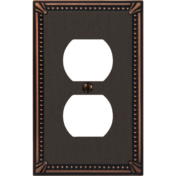 Amerelle Imperial Bead 1-Gang Cast Metal Outlet Wall Plate, Aged Bronze