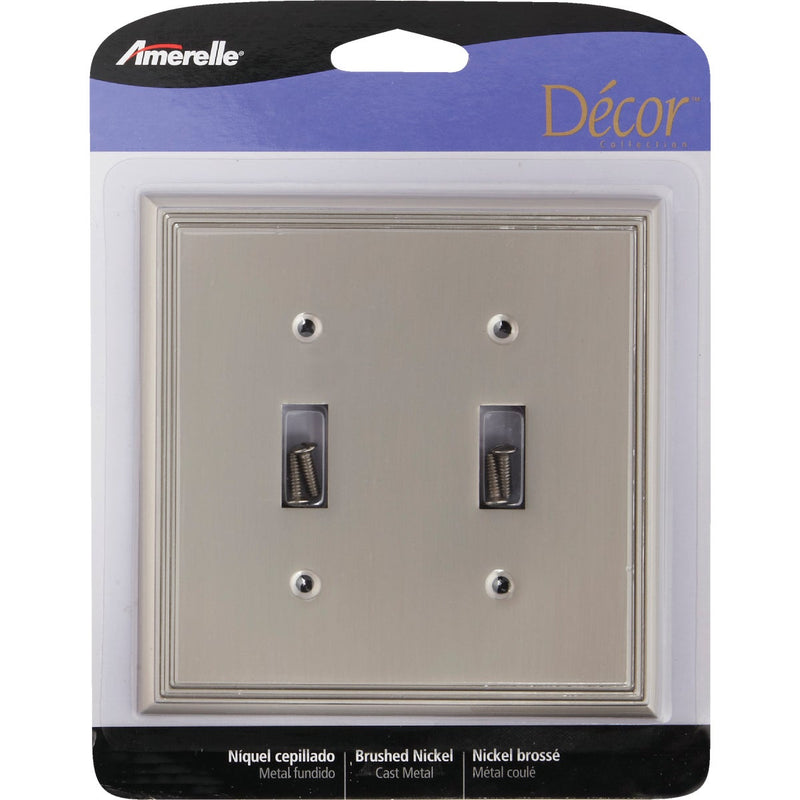 Amerelle Metro Line 2-Gang Cast Metal Toggle Switch Wall Plate, Brushed Nickel