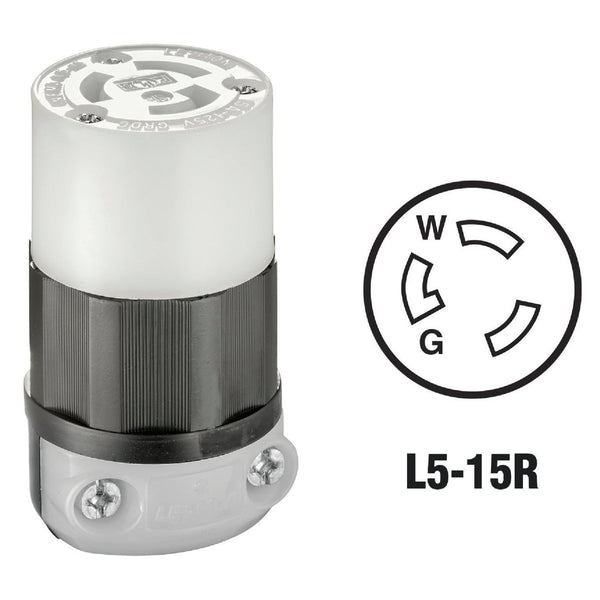 Leviton 15A 125V 3-Wire 2-Pole Industrial Grade L5-15R Locking Cord Connector