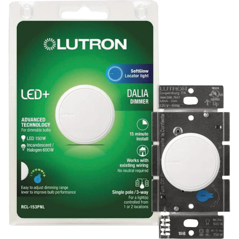 Lutron Dalia LED+ White 150W Single-Pole/3-Way LED Illuminated Rotary Light Dimmer Switch