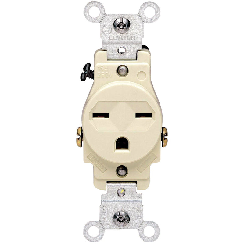 Leviton 15A Ivory Heavy-Duty 6-15R Grounding Single Outlet