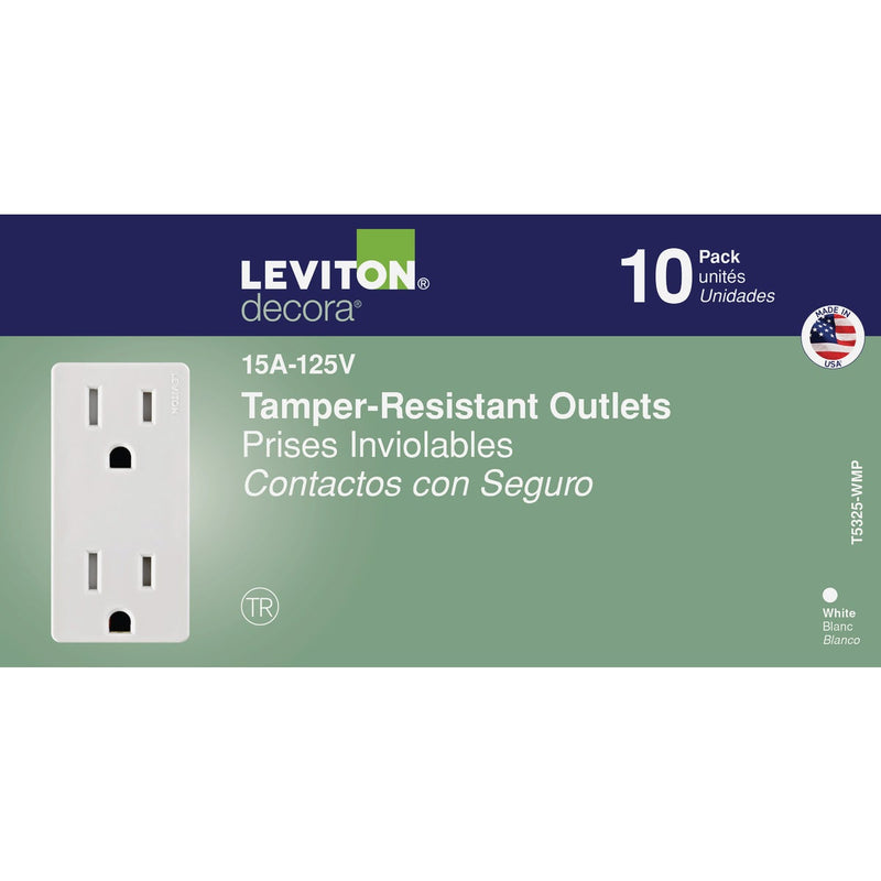 Leviton Decora 15A White Tamper Resistant 5-15R Duplex Outlet (10-Pack)