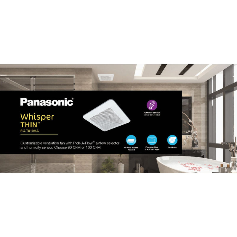 Panasonic Whisper Thin 80/100 CFM 0.5/0.9 Sones 120V Auto Bath Exhaust Fan