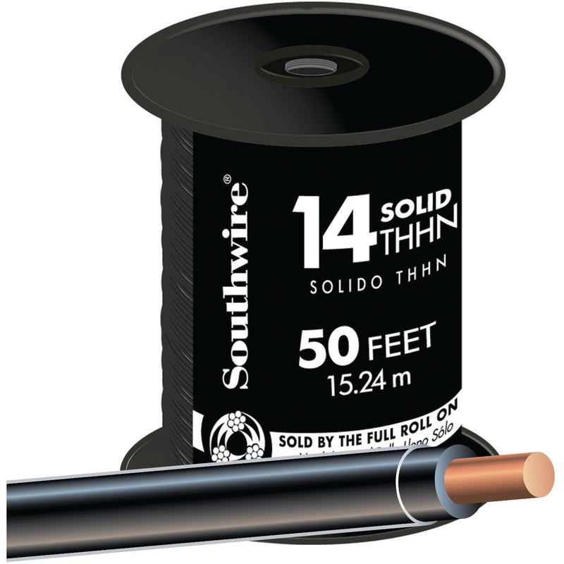 Southwire 50 Ft. 14 AWG Solid Black THHN Electrical Wire