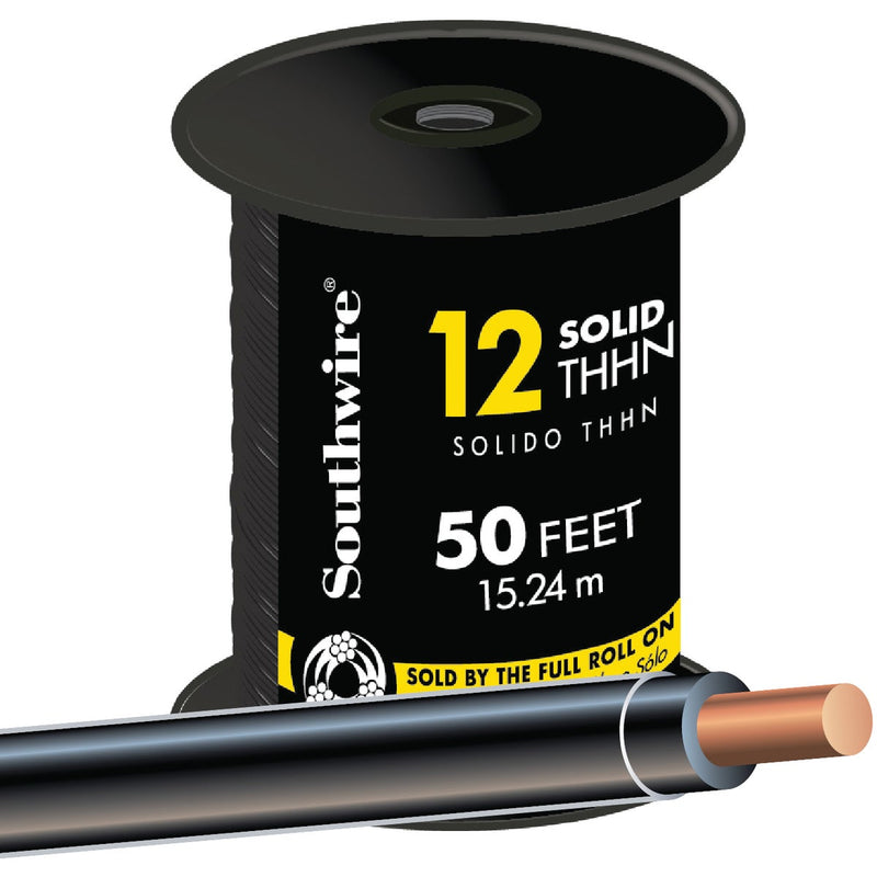 Southwire 50 Ft. 12 AWG Solid Black THHN Electrical Wire