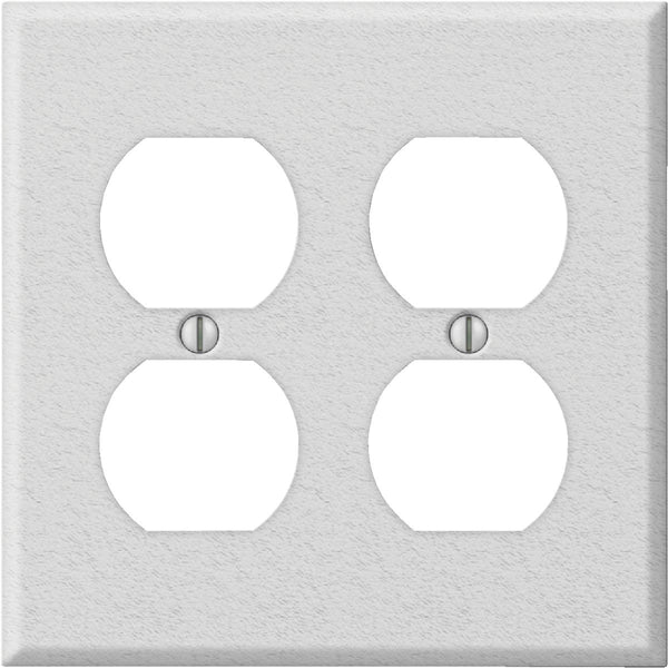 Amerelle PRO 2-Gang Stamped Steel Outlet Wall Plate, White Wrinkle