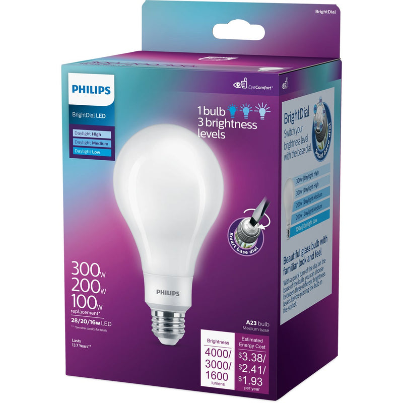 Philips BrightDial 300/200/100W Equivalent Daylight A23 Medium LED Light Bulb