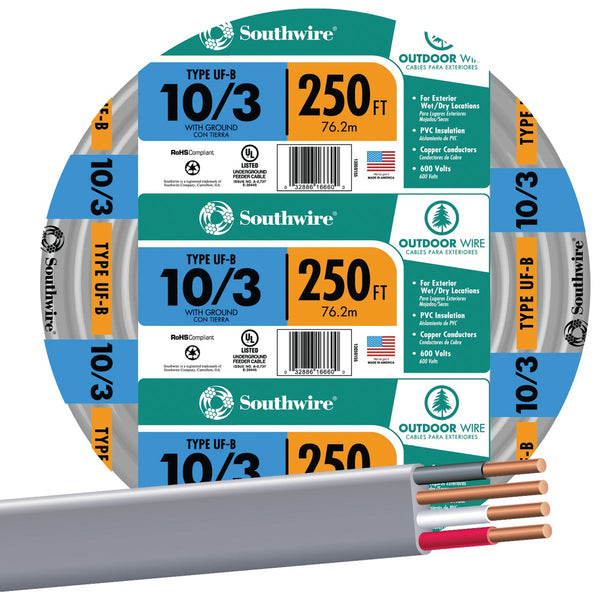 Southwire 250 Ft. 10 AWG 3-Conductor UFW/G Electrical Wire