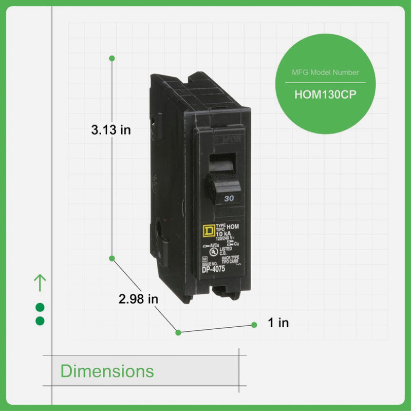 Square D Homeline 30A Single-Pole Standard Trip Circuit Breaker