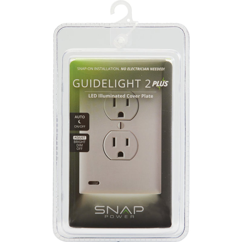 SnapPower GuideLight 2 PLUS 1-Gang Duplex Outlet Wall Plate, White