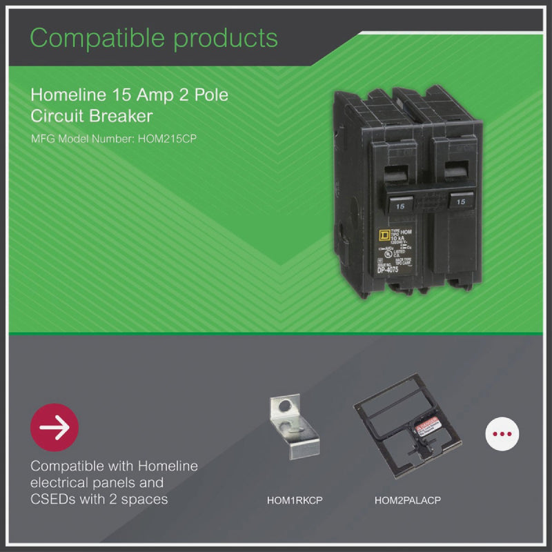 Square D Homeline 15A Double-Pole Standard Trip Circuit Breaker