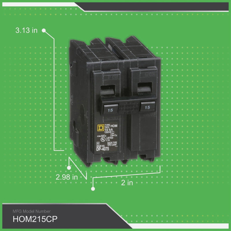 Square D Homeline 15A Double-Pole Standard Trip Circuit Breaker