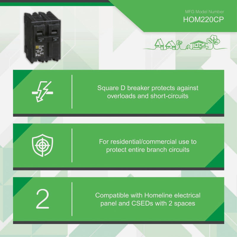 Square D Homeline 20A Double-Pole Standard Trip Circuit Breaker