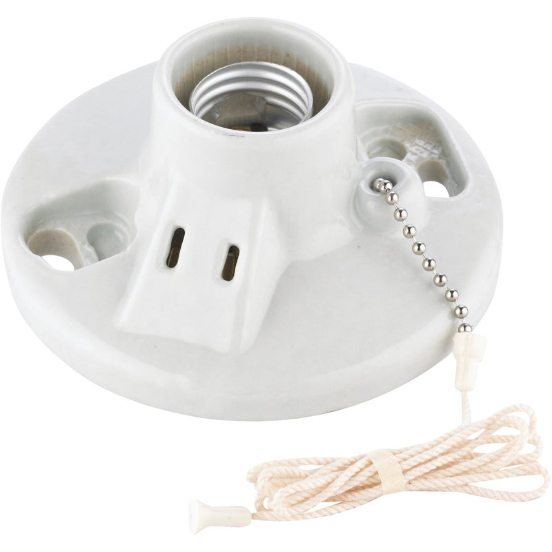 Leviton White Porcelain Incandescent Lampholder with Grounded Outlet