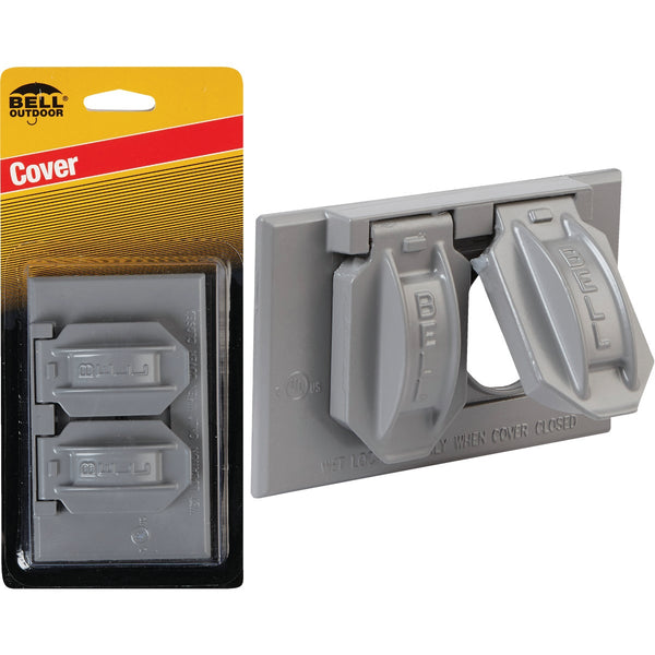 Bell Horizontal Duplex Aluminum Gray Weatherproof Outdoor Outlet Cover