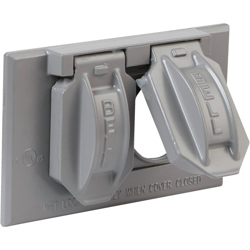 Bell Horizontal Duplex Aluminum Gray Weatherproof Outdoor Outlet Cover