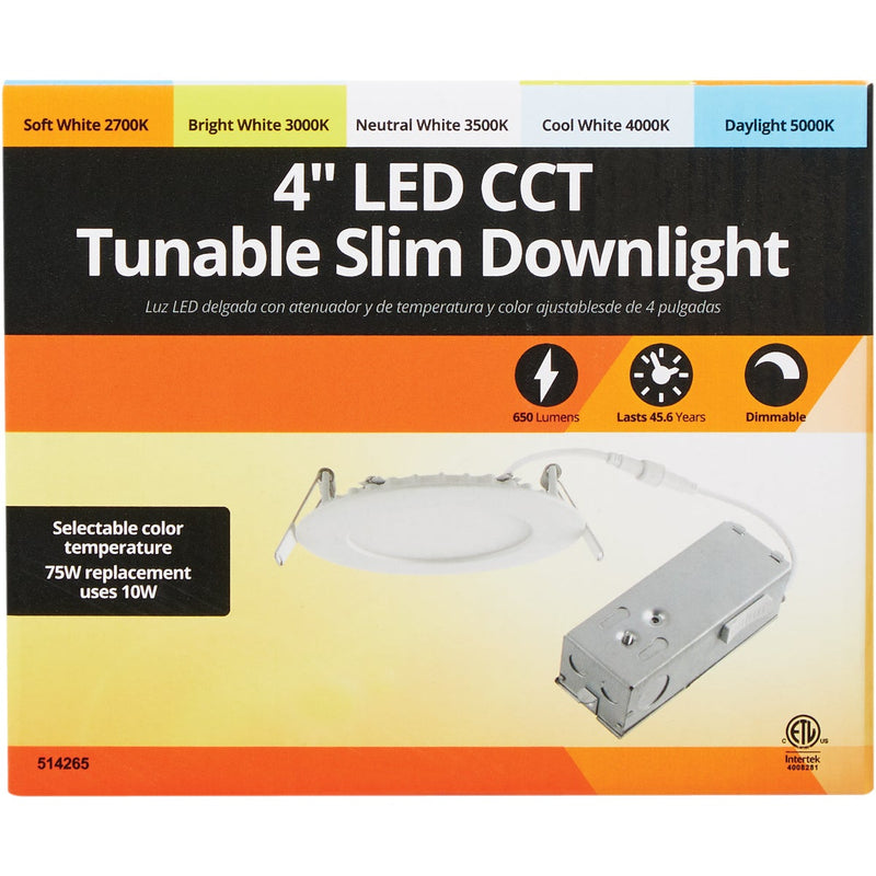 4 In. New Construction IC Rated White CCT Tunable Slim LED Downlight, 650 Lm.