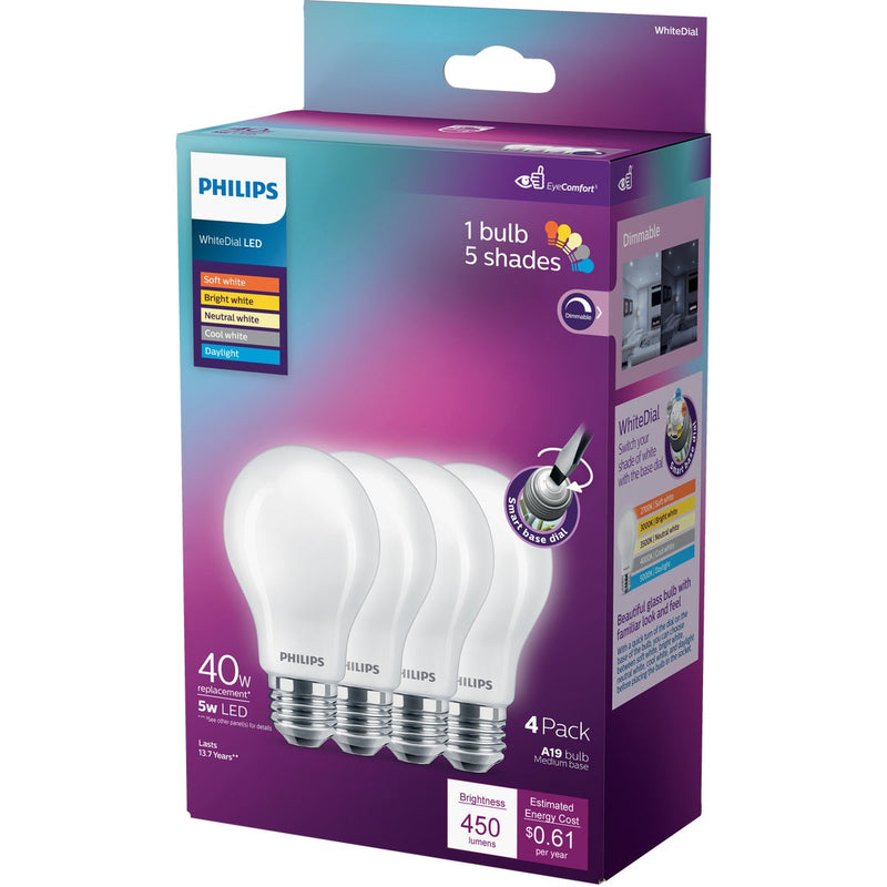 Philips WhiteDial 40W Equivalent Multi CCT A19 Medium LED Light Bulb (4-Pack)