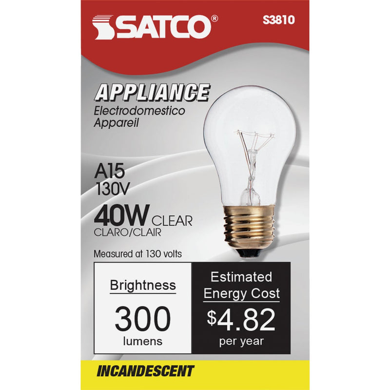 Satco 40W Clear Medium A15 Incandescent Appliance Light Bulb