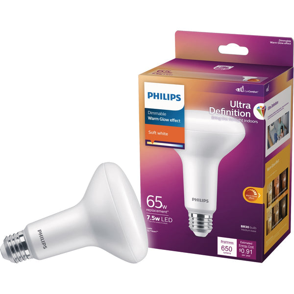 Philips Warm Glow Ultra Definition 65W Equivalent Soft White BR30 Medium Dimmable LED Floodlight Light Bulb