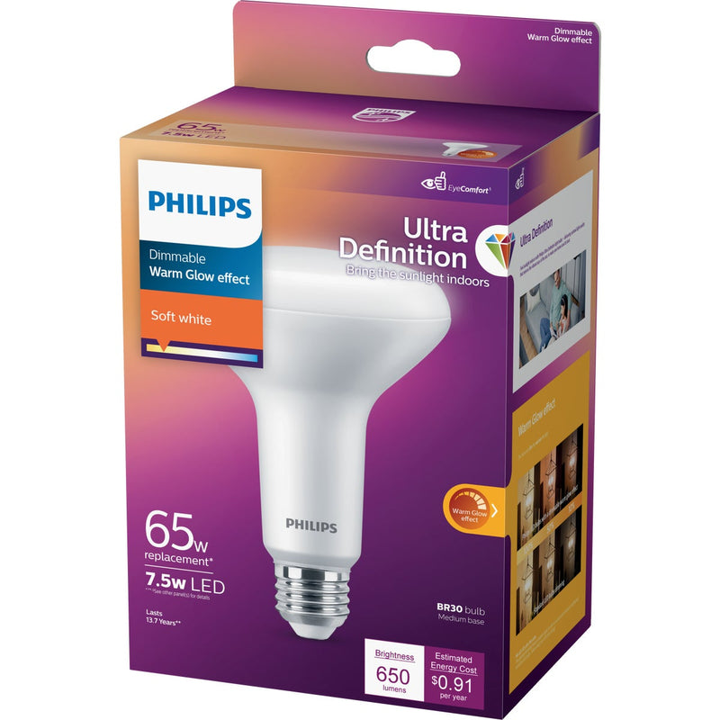 Philips Warm Glow Ultra Definition 65W Equivalent Soft White BR30 Medium Dimmable LED Floodlight Light Bulb