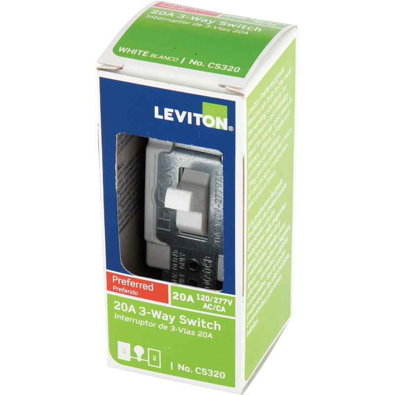 Leviton Toggle White 20A Grounding Quiet 3-Way Switch