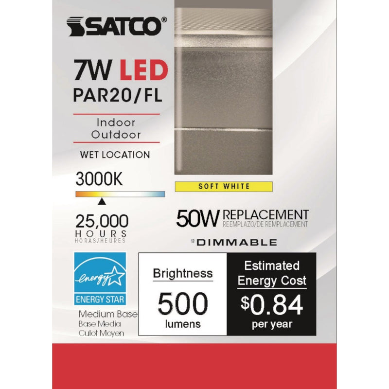 Satco 50W Equivalent Daylight PAR20 Medium Dimmable LED Floodlight Light Bulb