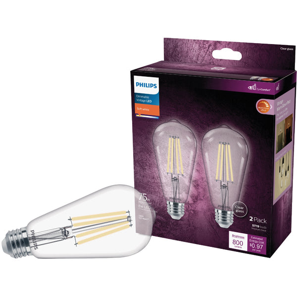 Philips Warm Glow 75W Equivalent Soft White ST19 Medium Vintage LED Decorative Light Bulb (2-Pack)