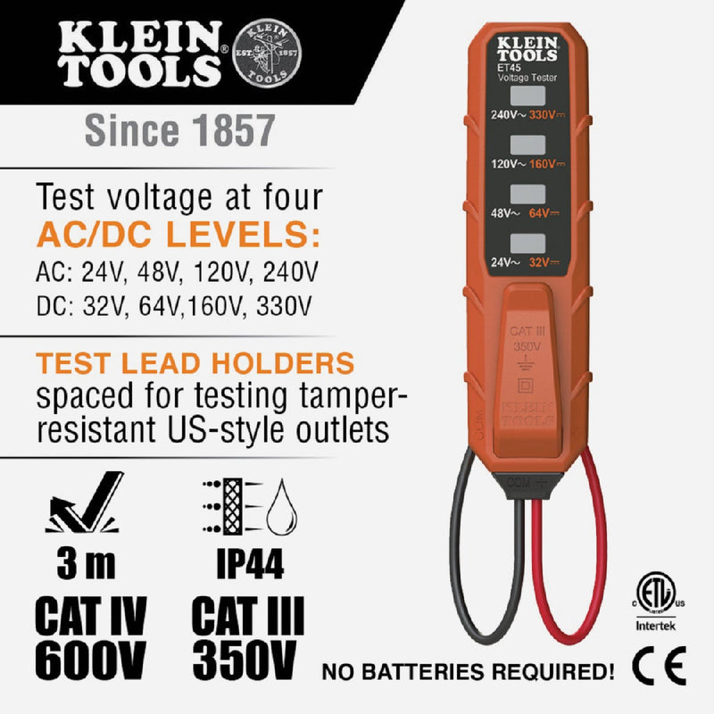 Klein AC/DC Electronic Voltage Tester with Test Leads