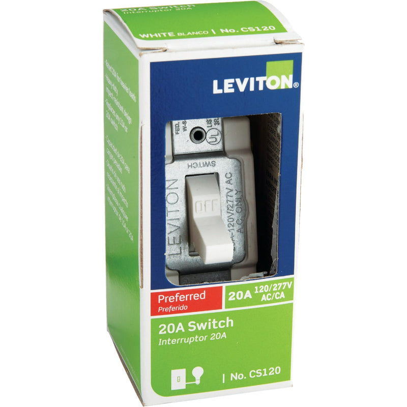 Leviton Commercial Grade 20 Amp Toggle Single Pole Switch, White