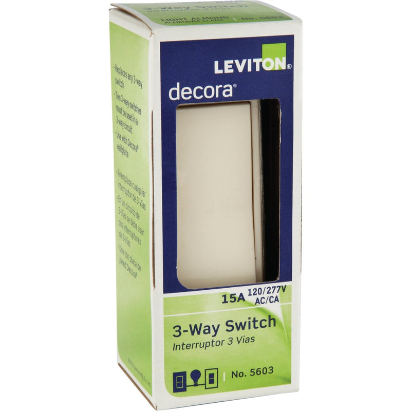 Leviton Decora Rocker Light Almond 15A Grounded 3-Way Switch