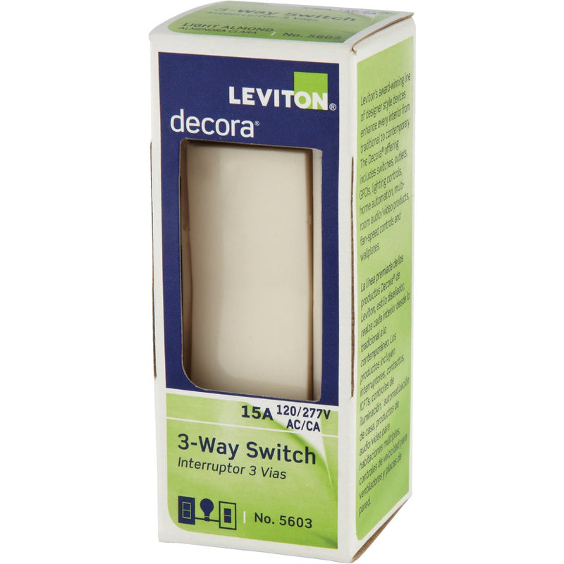 Leviton Decora Rocker Light Almond 15A Grounded 3-Way Switch