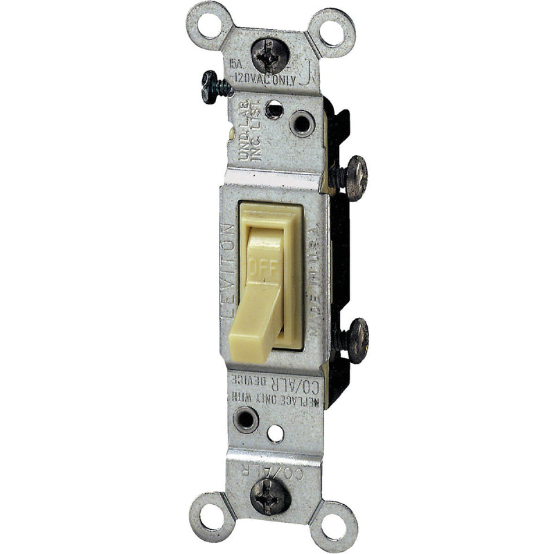 Leviton Residential Grade 15 Amp Toggle Single Pole Grounded Switch, Ivory