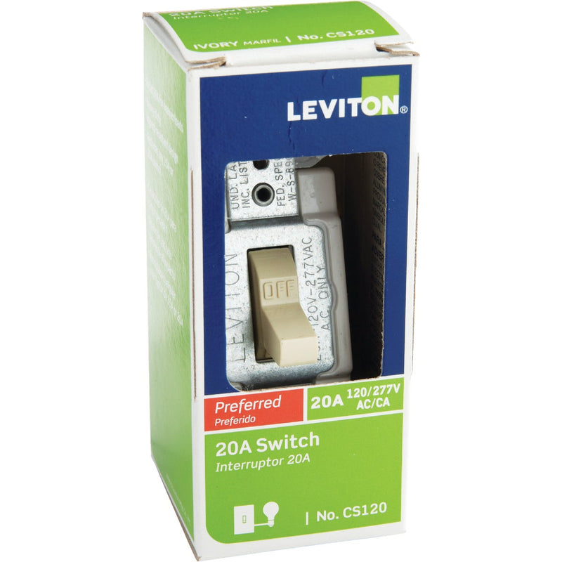 Leviton Commercial Grade 20 Amp Toggle Single Pole Switch, Ivory