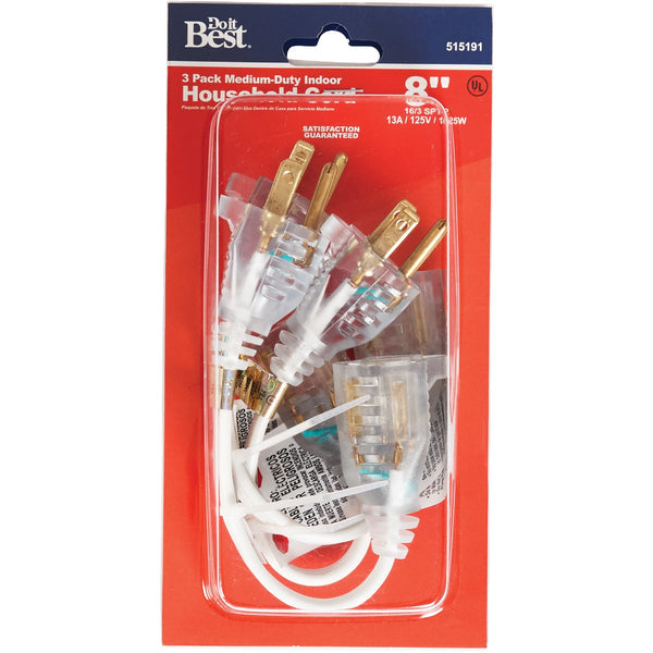 Do it Best 8 In. 16/3 Short Extension Cord Set (3-Pack)