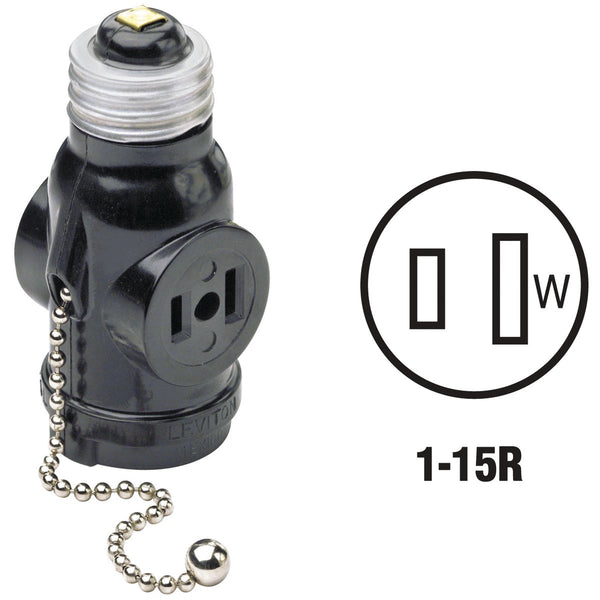 Leviton Black 125V Pull Chain Socket Adapter