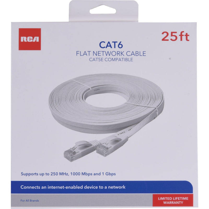 RCA 25 Ft. CAT-6 White Flat Network Cable