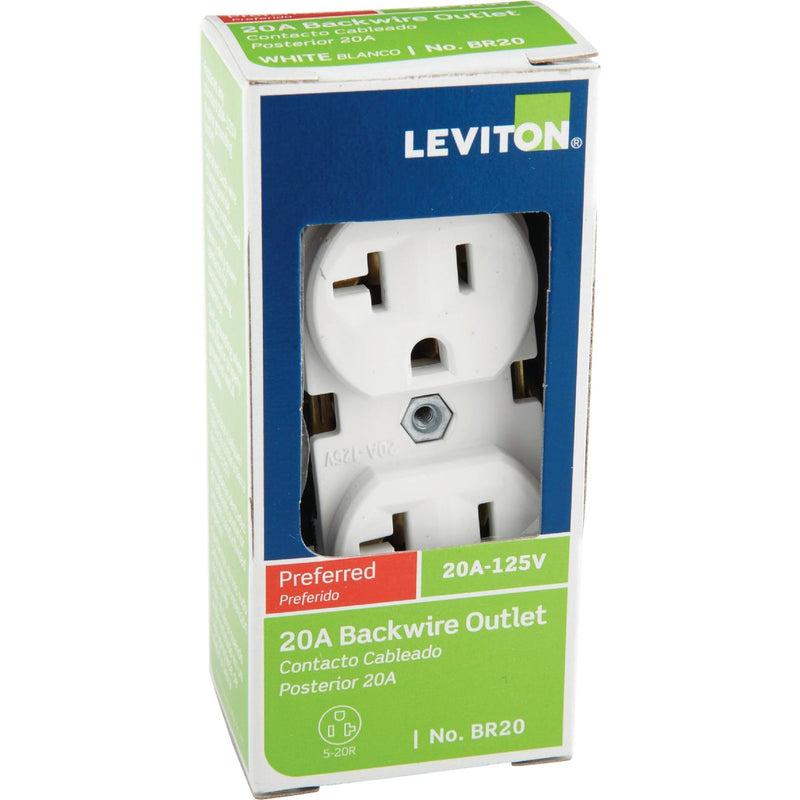 Leviton 20A White Shallow Commercial Grade 5-20R Duplex Outlet