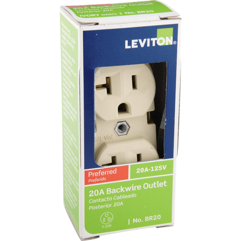 Leviton 20A Ivory Shallow Commercial Grade 5-20R Duplex Outlet