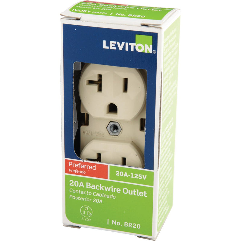 Leviton 20A Ivory Shallow Commercial Grade 5-20R Duplex Outlet