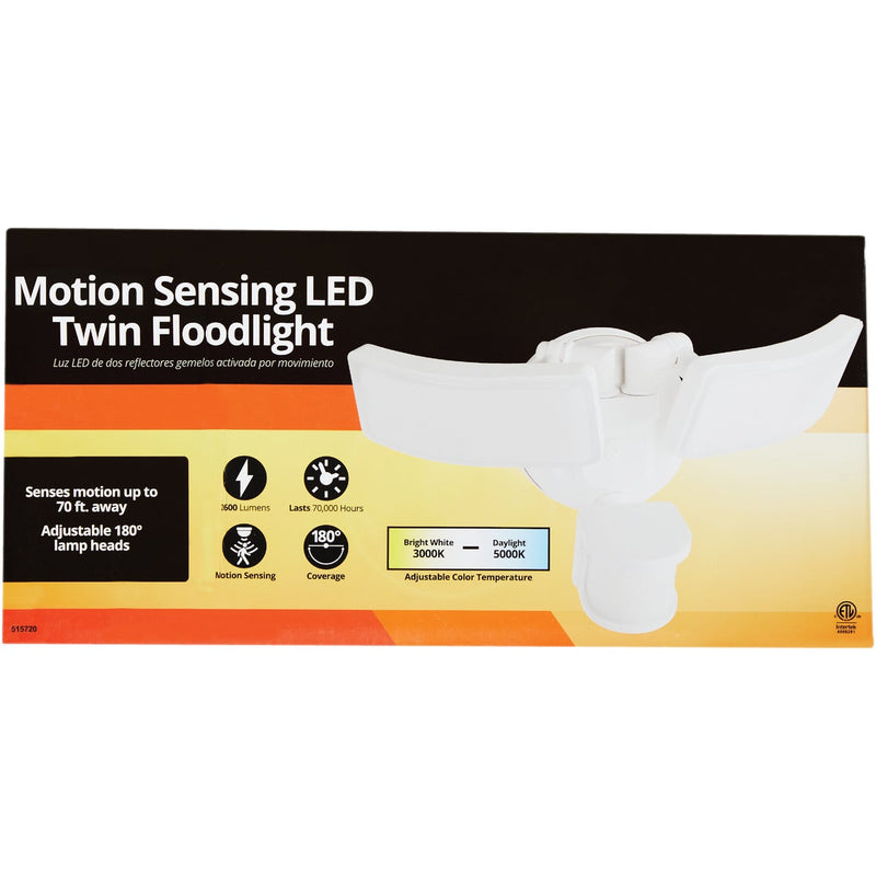White Motion Sensing Twin Swivel Head LED Floodlight Fixture