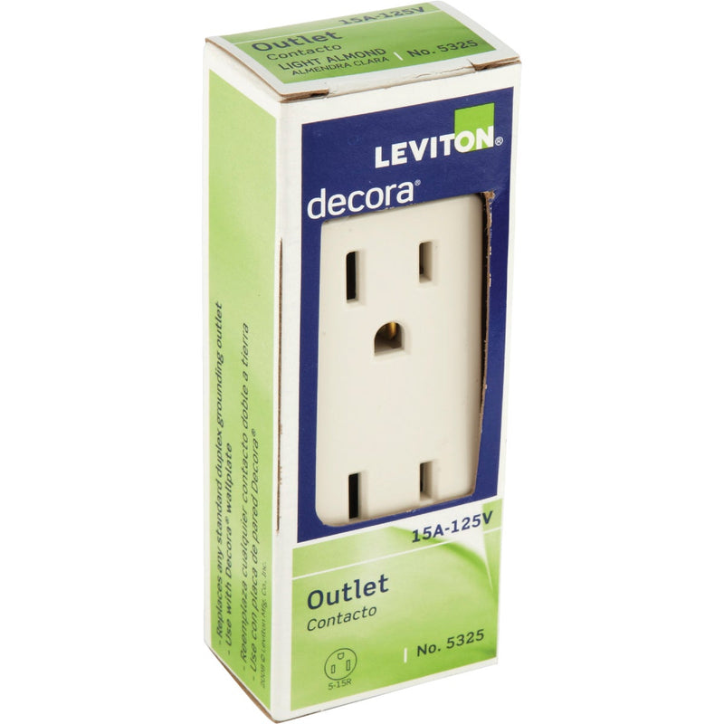 Leviton Decora 15A Light Almond Residential Grade 5-15R Duplex Outlet