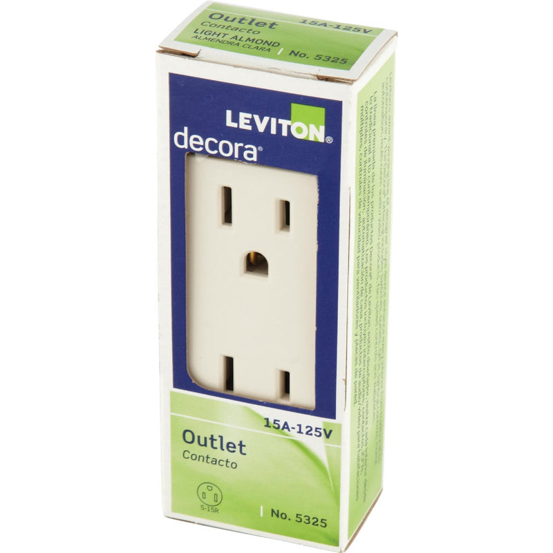 Leviton Decora 15A Light Almond Residential Grade 5-15R Duplex Outlet