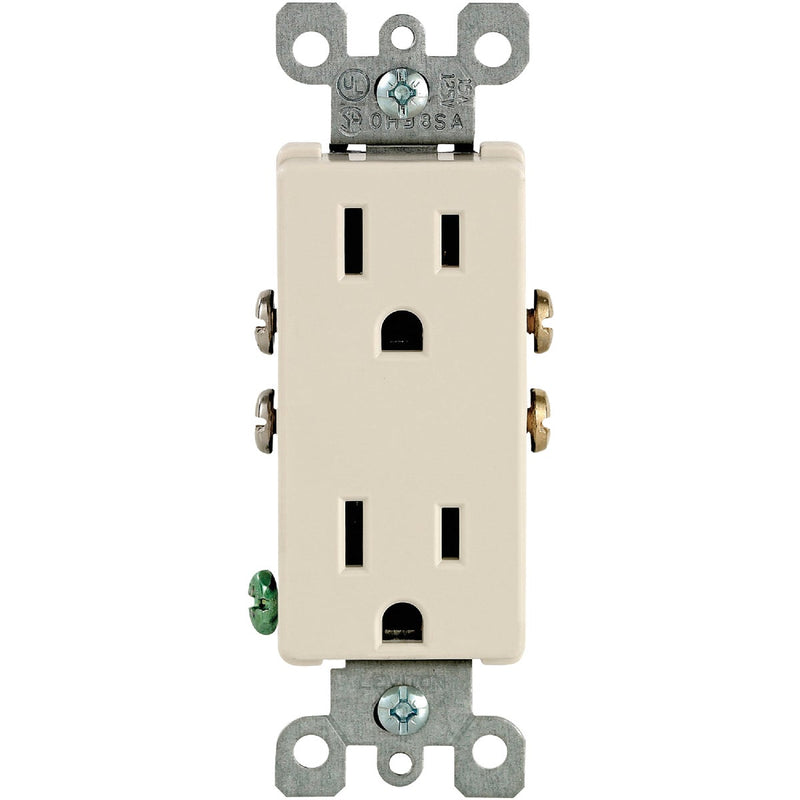 Leviton Decora 15A Light Almond Residential Grade 5-15R Duplex Outlet