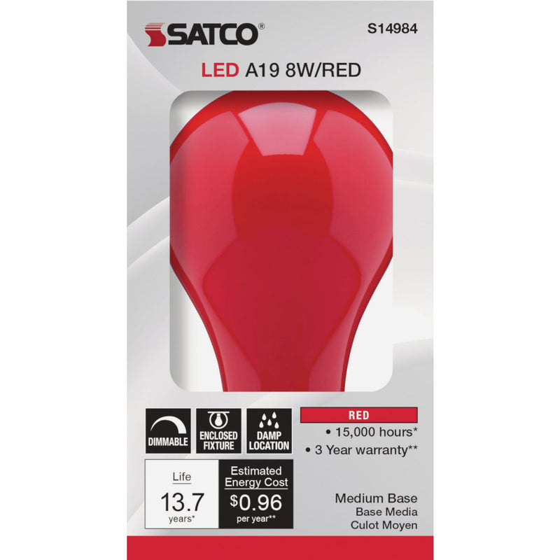 Satco Nuvo 60W Equivalent Red A19 Medium LED Party Light Bulb