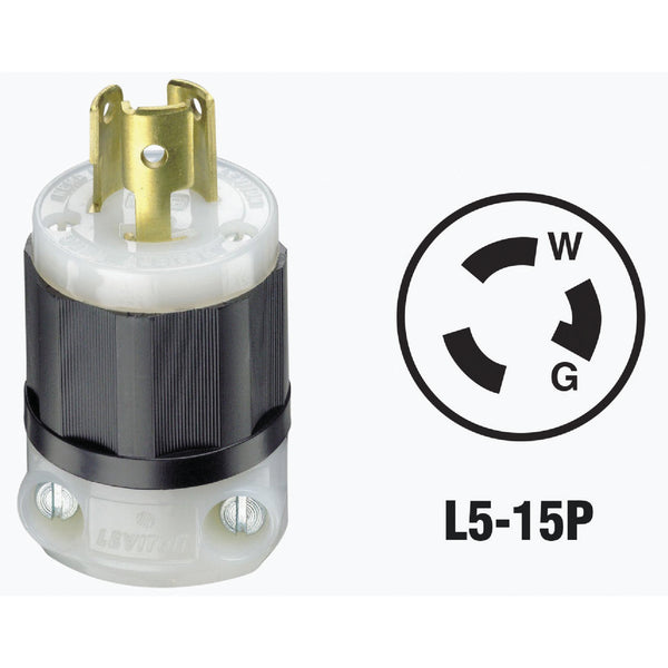 Leviton 15A 125V 3-Wire 2-Pole Industrial Grade L5-15P Locking Cord Plug