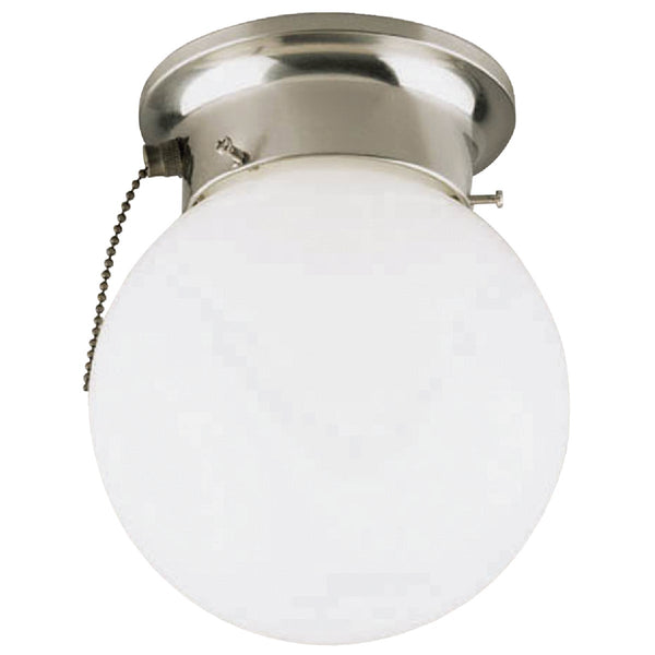 Home Impressions 6 In. Brushed Nickel Incandescent Flush Mount Ceiling Light Fixture with Pull Chain