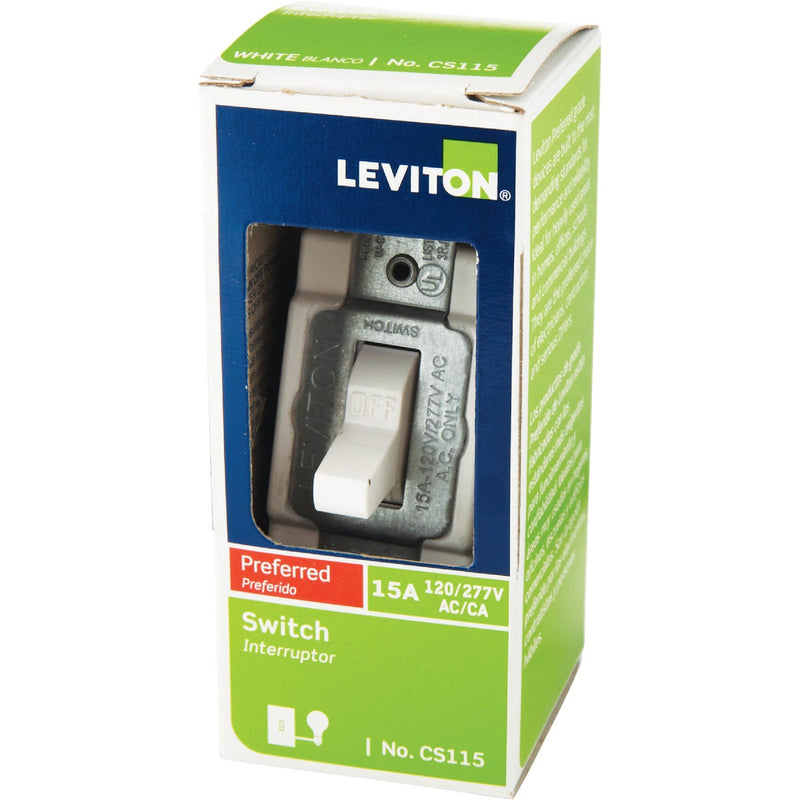 Leviton Commercial Grade 15 Amp Toggle Single Pole Switch, White